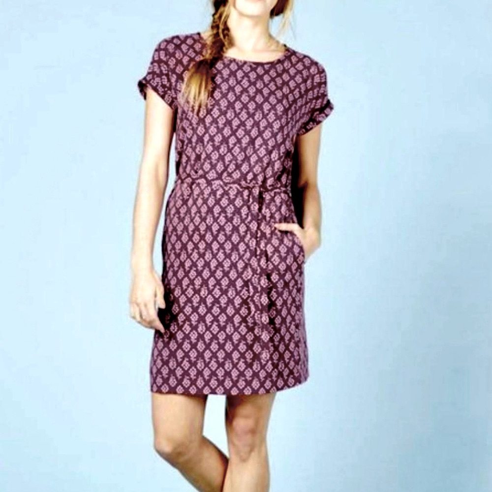 Boden Short Sleeve Faux Wrap Jersey Dress w Knotted Front Tie ZB4